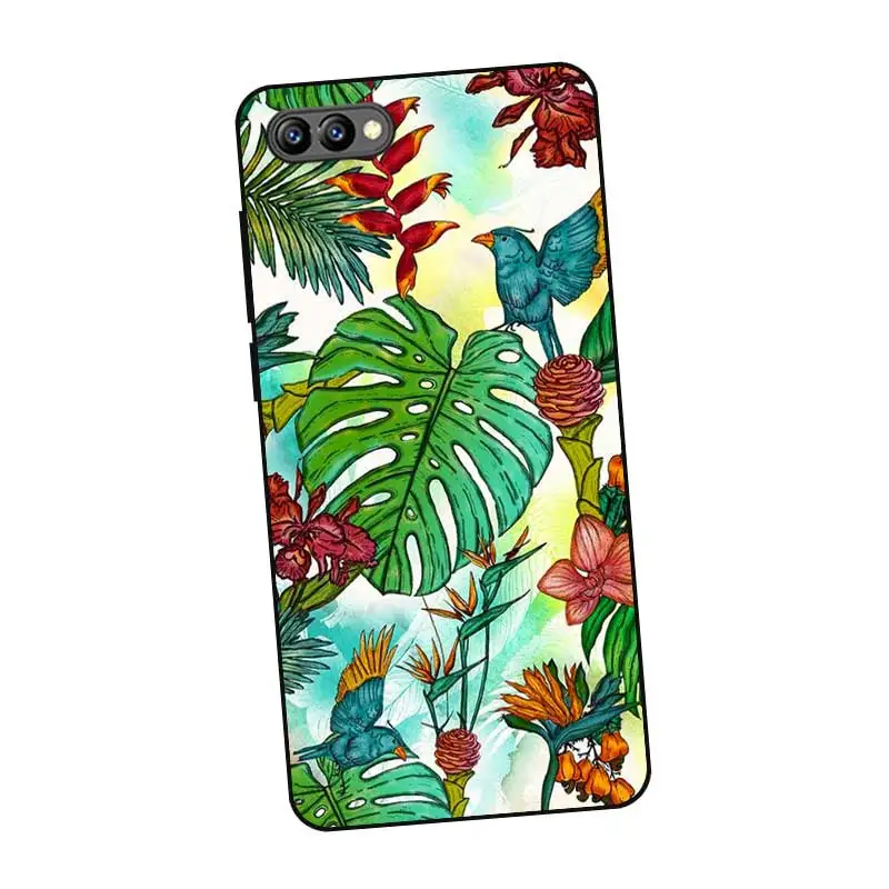 N264 Beautiful Flowers Black Silicone Case Cover For Huawei Honor 8C 8X 9 10 20i V10 V20 Note10 Max Lite Magic2 |