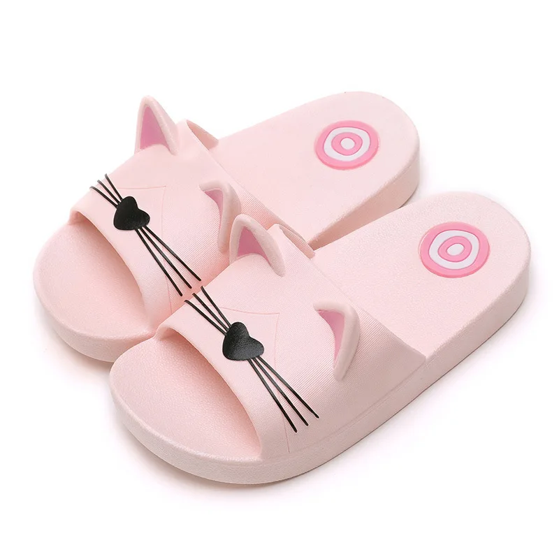 1 Girls Boys Home PVC Slippers Cartoon Cat Floor Family Shoes Beach Sandals kids shoes summer beach slippers - Цвет: 1