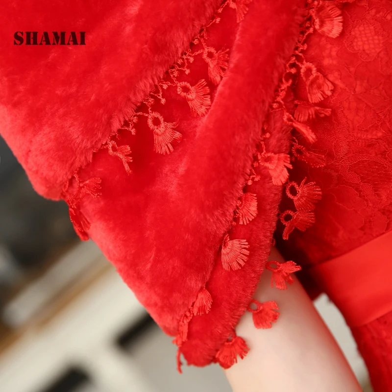 SHAMAI, женская накидка из искусственного меха, зима-осень, теплая, свадебная, кружевная, меховая накидка, болеро, шарф, свадебные, вечерние, накидка