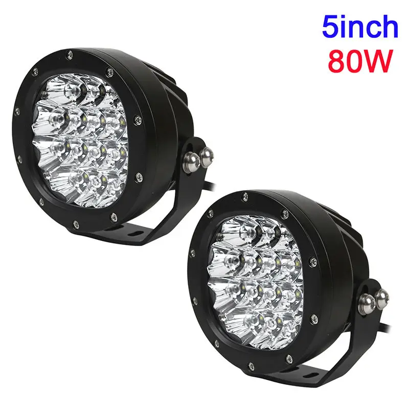 

2pcs 80W 5inch Led Work Light Round Led Driving Lamps with Spot and Flood Cover Off Road Fog Bulb for Offroad Tractor 4WD ATV