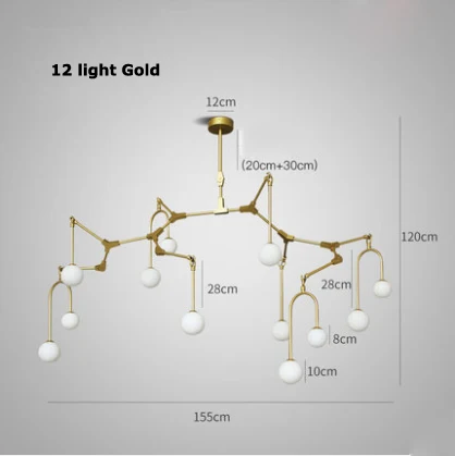 12light gold G4 светодиодный железные в стиле постмодерн стеклянный золотой черный дизайнерский светодиодный светильник. Подвесной светильник s. Подвесной светильник. Подвесной светильник для столовой - Цвет корпуса: 12light gold
