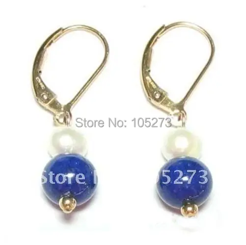 

New Arrive Chirstmas Jewelry !Stunning Genuine White Pearl & Lapis Bead Earrings Fashion Party Wedding Earring