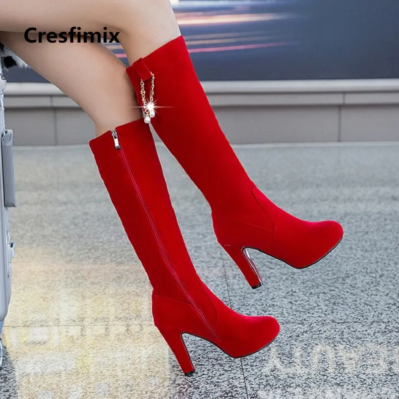 female casual street autumn &amp winter black over knee boots lady leisure comfortable side zipper red cool sweet shoes e2300 | Обувь