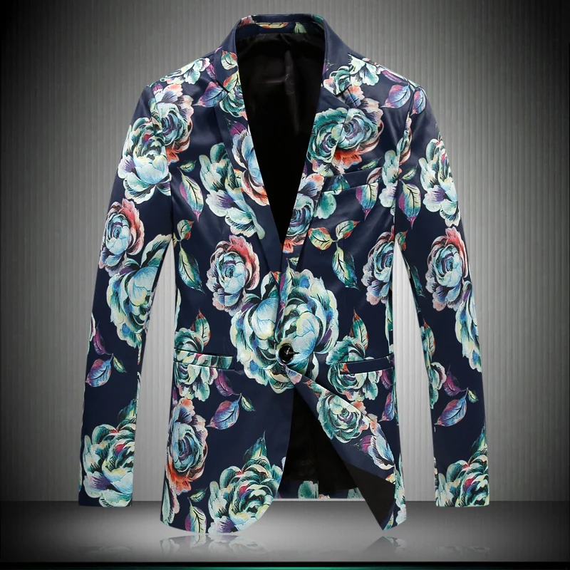 Повседневные костюмы для мужчин цветок синий мода Бизнес платье высокого