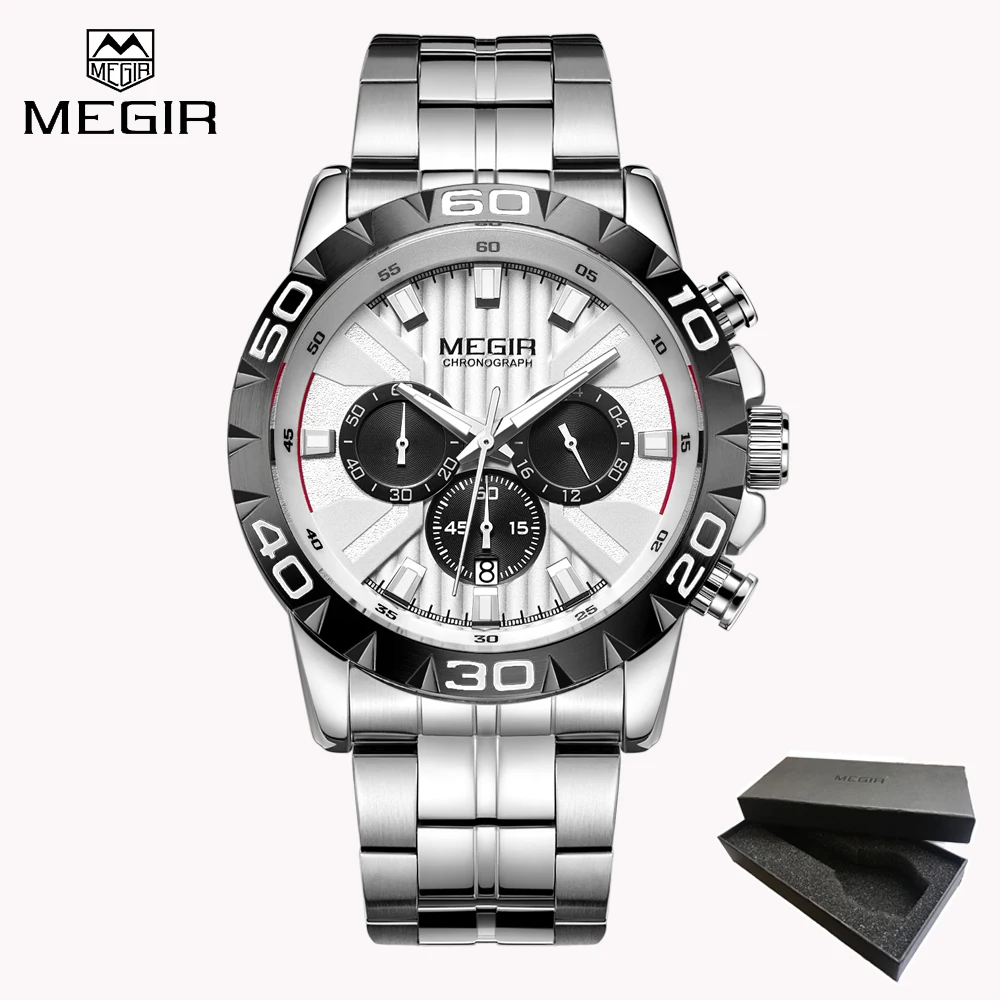 

MEGIR Chronograph Quartz Men Watch Luxury Brand Stainless Steel Business Wrist Watches Men Clock Hour Relogio Masculino Gift box
