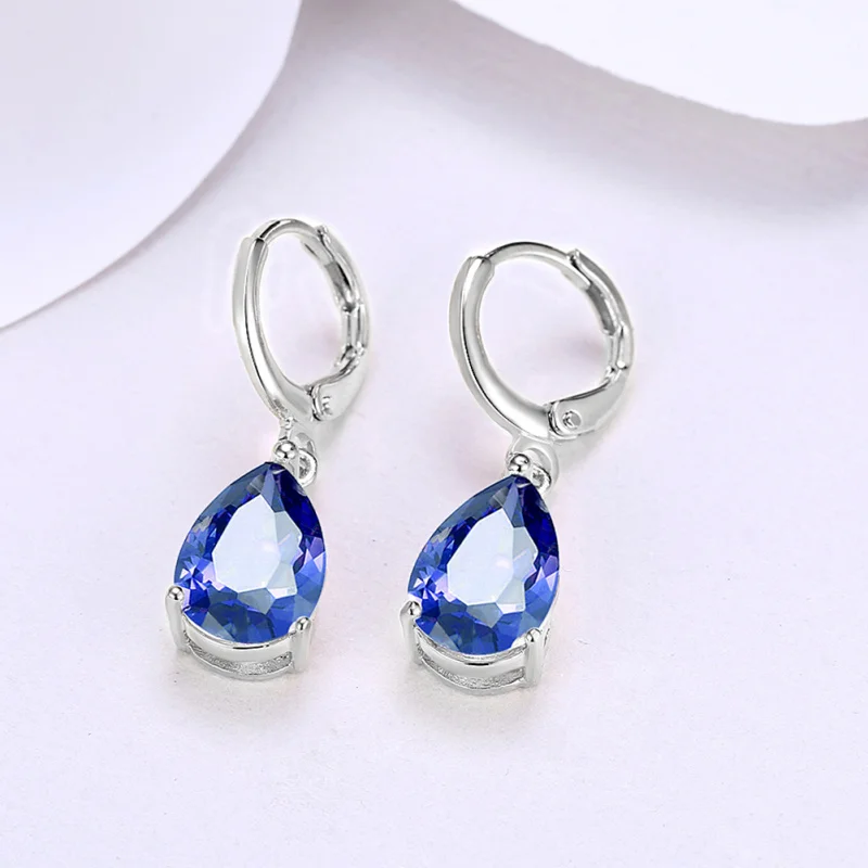 Light Brand designer Blue Cubic Zirconia silver color dangle earrings for women fashion Cute jewelry E2106 | Украшения и