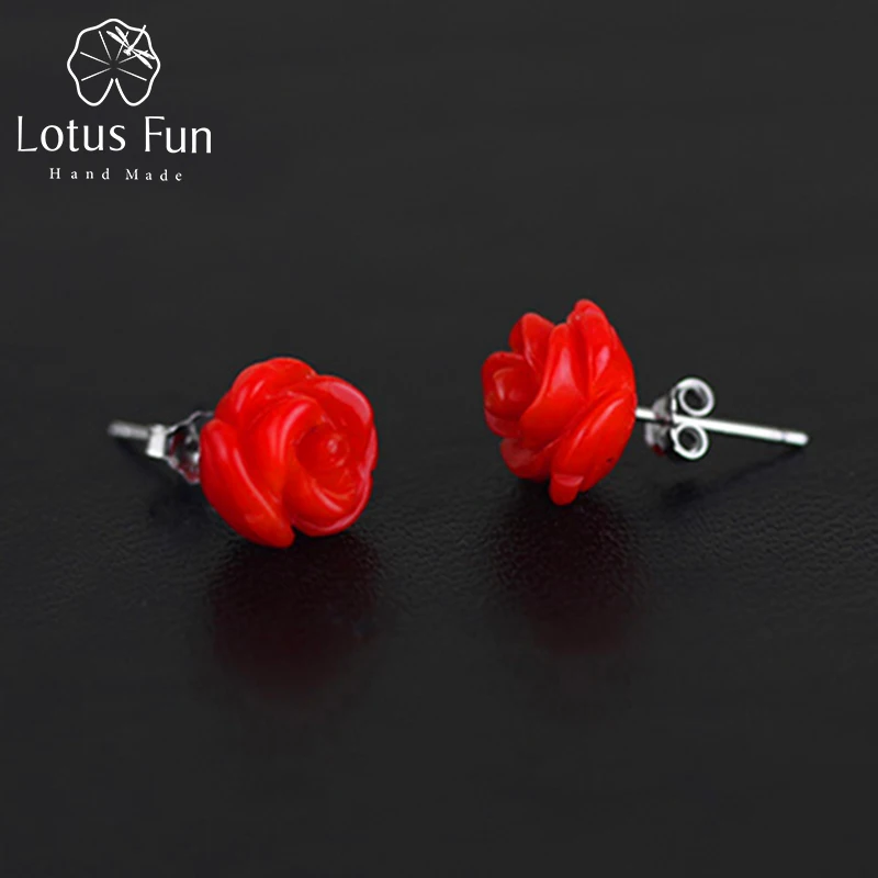 Серьги гвоздики Lotus Fun из настоящего серебра 925 пробы с натуральным камнем