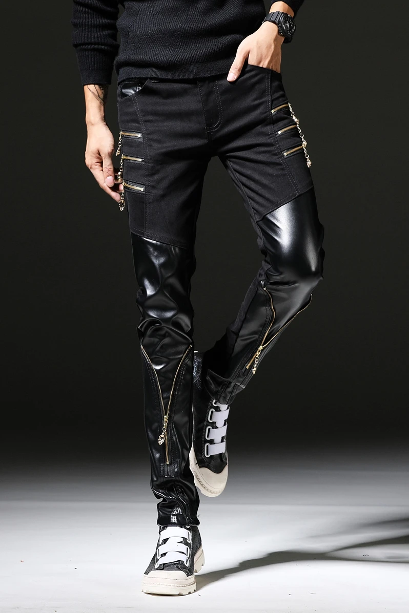 Корейская версия осенние мужские тонкие кожаные штаны Модные Штаны для ног