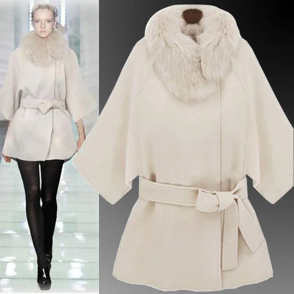 Зимние Куртки Женщины 2016 Новый Роскошный Искусственного Меха Воротник Бежевый