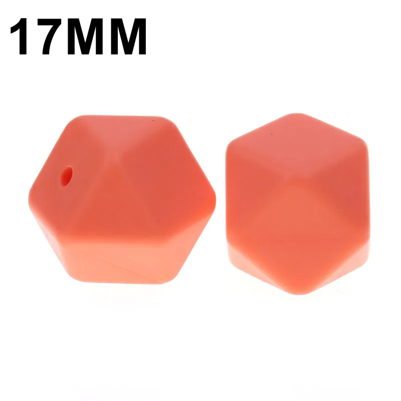 61 Salmon Orange Fkisbox 17 мм шестигранник 100 шт силиконовый детский Прорезыватель для зубов, бусы без бисфенола для новорожденных, жевательные прорезыватели для зубов, ожерелье, ювелирные изделия для младенцев, сделай сам, подарок для душа - Цвет: 61 Salmon Orange