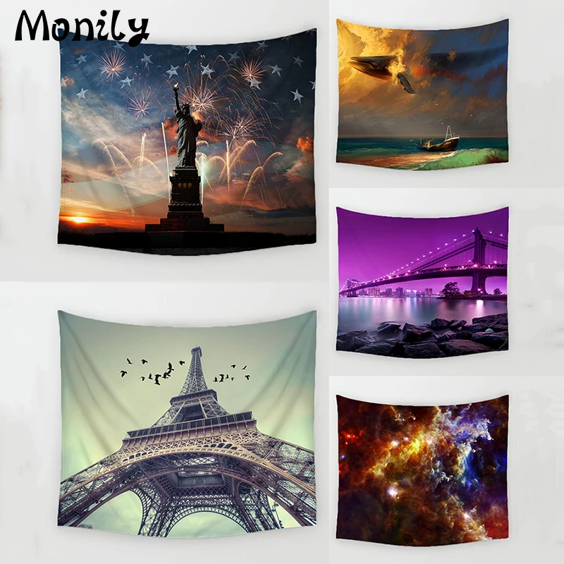 Monily Эйфелева башня полиэстер Фэнтези Senic мост Печатный Подвесной Настенный