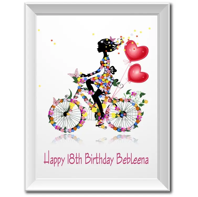 Персонализированный 18 й подарок на день рождения велосипед девочка холст с