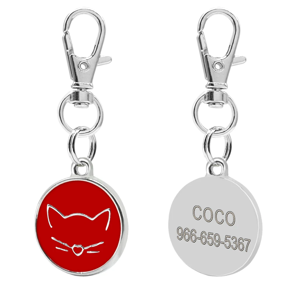 Red Cat Small Персонализированные Бирки для собак, Выгравированная идентификационная бирка для кошек, круглая кость, форма лапы, индивидуальные бирки для кошек, котят, аксессуары для собак, французский Бульдог - Цвет: Red Cat Small