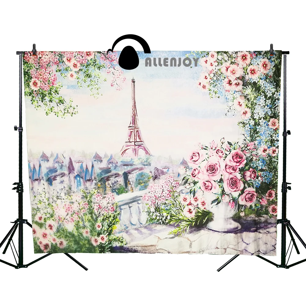 Allenjoy Фотофон с Эйфелевой башней розовые цветы красивый фон для детской