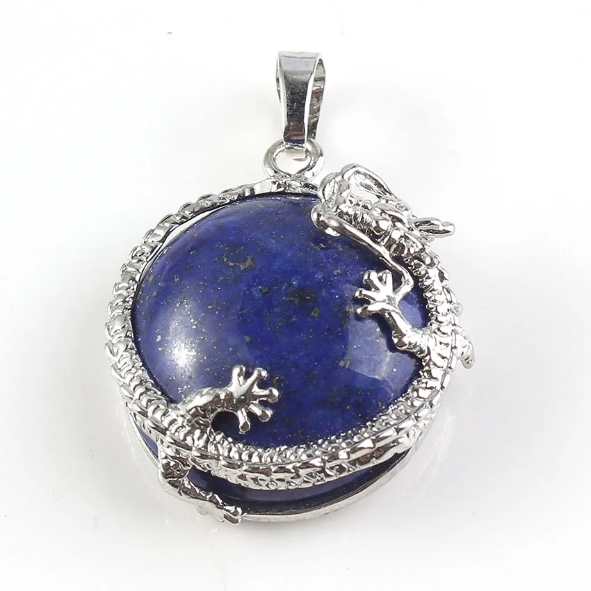 Трендовые бусины посеребренные китайский Дракон обертывание лазурит половина