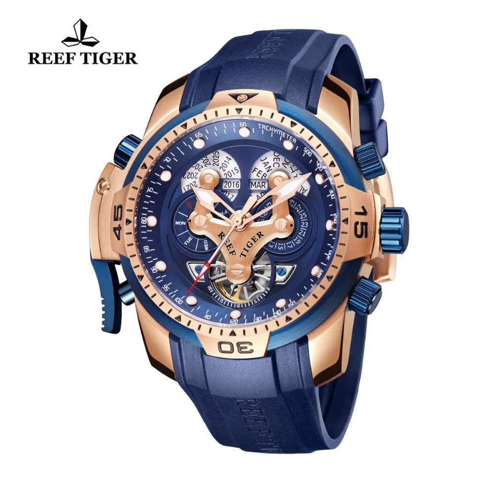 Мужские часы Reef Tiger брендовые автоматические механические водонепроницаемые с