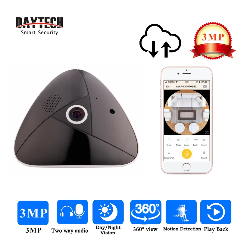 DAYTECH 3MP панорамная камера беспроводная ip WiFi наблюдение 360 градусов