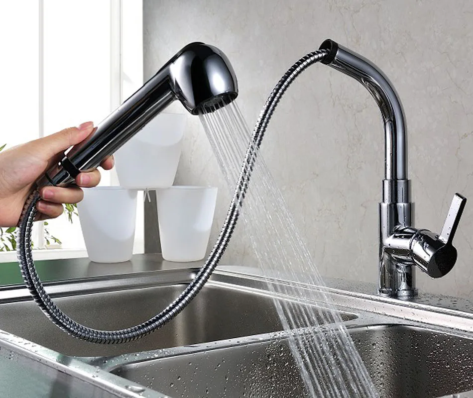 Бортике хромированный латунный кухонный кран выдвижной опрыскиватель сосуд бар