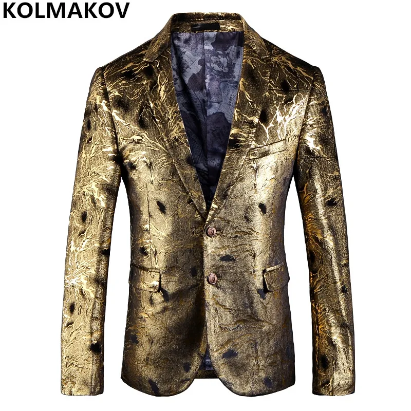 Новое поступление 2019 осенний мужской блейзер с принтом золотые пальто мужское