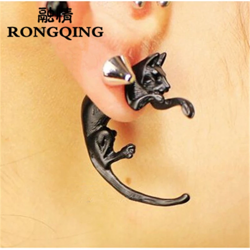 RONGQING 1 пара 3D Черный кот серьги букле D Oreille панк готический для Для мужчин и женщин