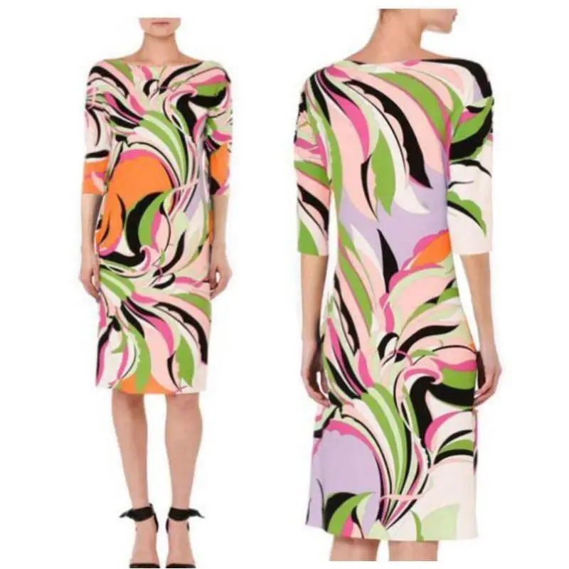 

Latest Fashion Hit Color Trend Suit-dress Printing Elastic Force Knitting Self-cultivation Dress