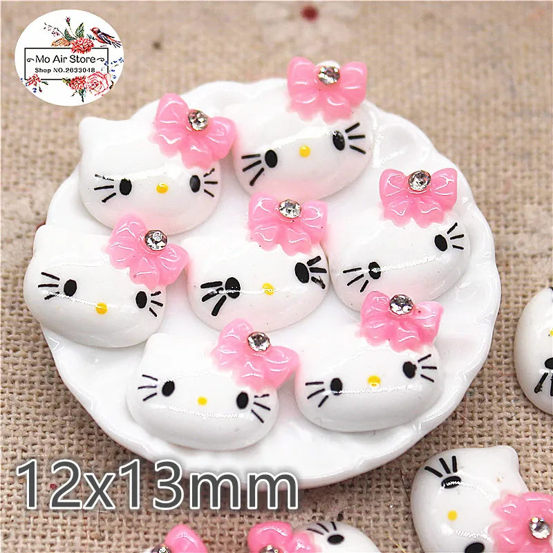 20 шт Смола каваи hello kitty с розовыми Стразы Лук плоская спина, кабошон Искусство украшение Шарм Ремесло