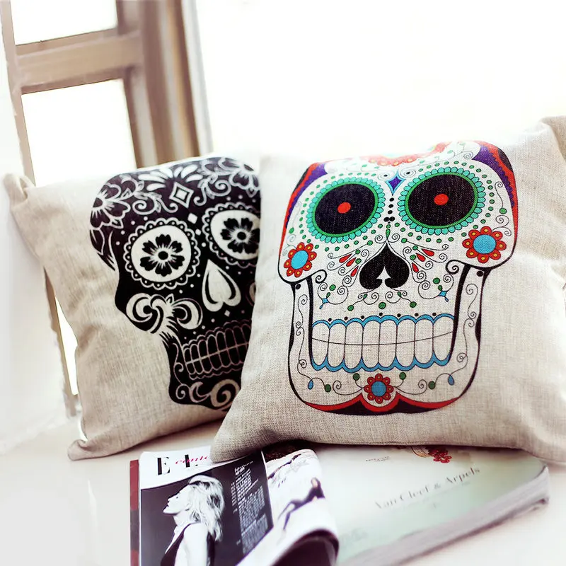 LOVE AND Cute Skull Vintage Linen Cotton Throw Pillow Case Sofa Bed Home Decor Cushion Cover|cover foot|cushion covercushion cover pillow |