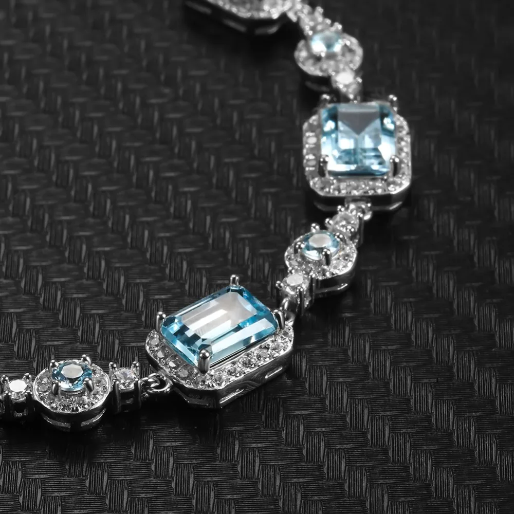 Женский браслет из серебра 925 пробы с натуральным голубым топазом 19Ct | Украшения и