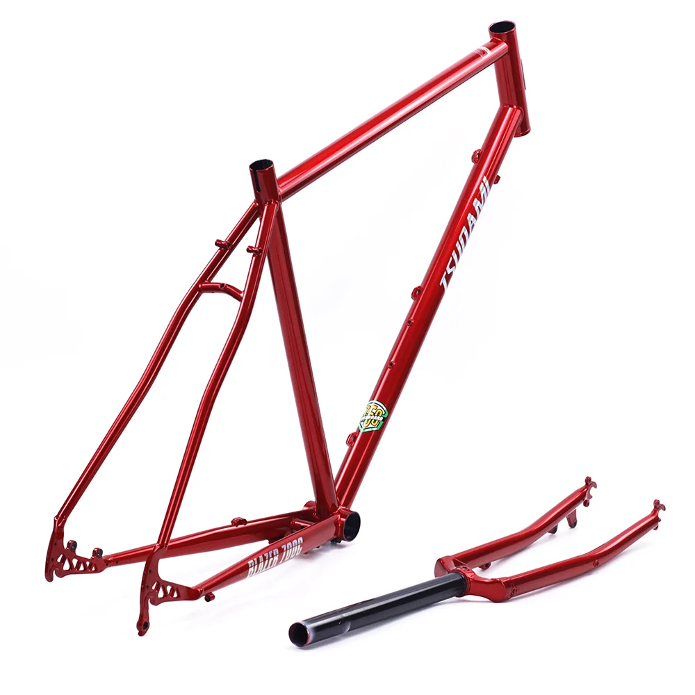 TSUNAMI CR-MO сталь 700c Road Touring Frameset CX Cyclocross 2" рама вилка гравий дисковый тормоз Классический хром велосипедные рамы