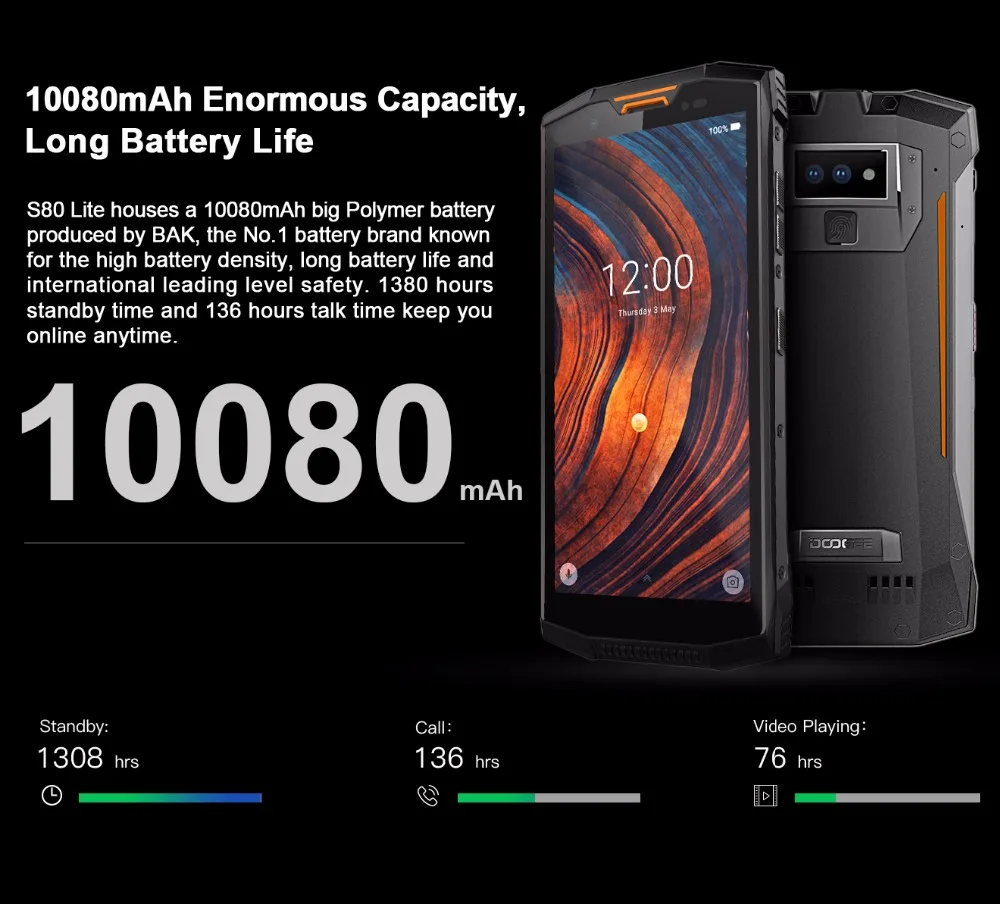 IP68/IP69K портативная рация DOOGEE S80 Lite мобильный телефон Беспроводная зарядка NFC 10080 мАч 12V2A 5,99 FHD Helio P23 Восьмиядерный 4 Гб 64 ГБ
