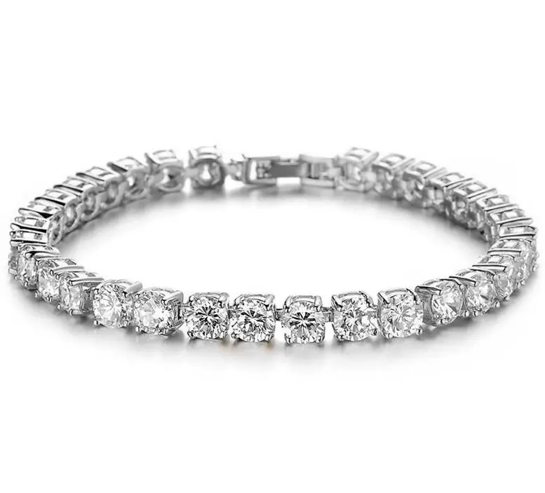 Silver Luxury AAA Cubic Zirconia Tennis Bracelet Fashion Gold Silver Color Irced Out Chain Hip Hop Braclet For Men Wristband Jewelry - Окраска металла: Silver