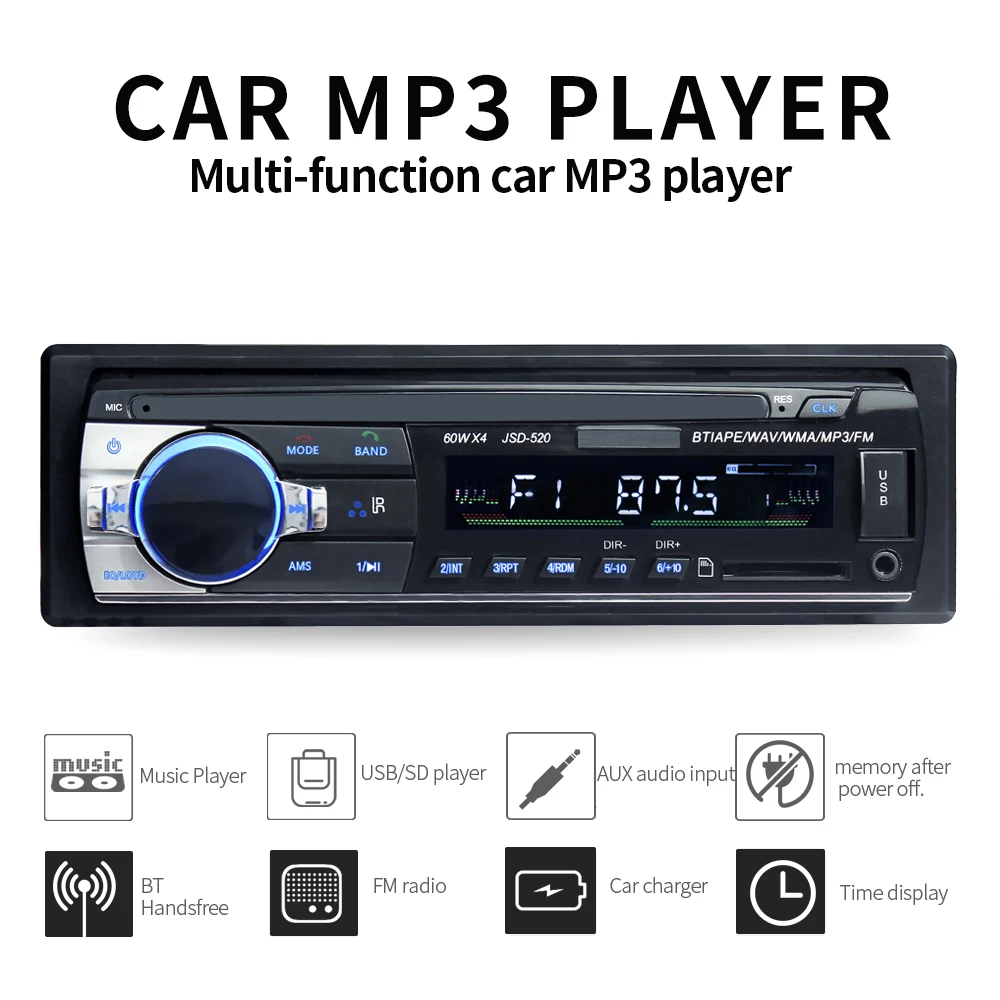 Автомобильный MP3 плеер AOSHIKE 1 DIN Bluetooth 12 В FM радио мультимедийный порты для Sup карт