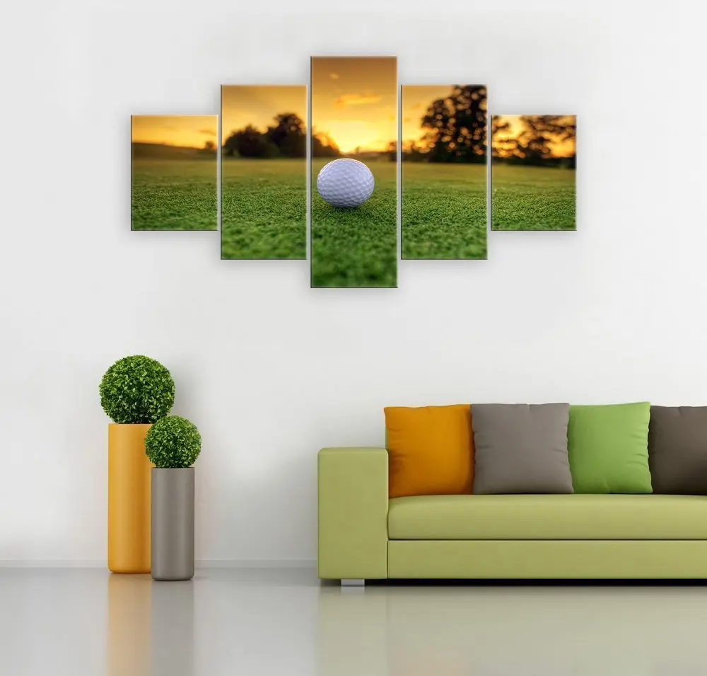 5 Pieces Modern Canvas Wall Art Golf Backgrounds Painting Posters and Artwork HD Prints Pictures Decor for Living Room Framed | Дом и сад