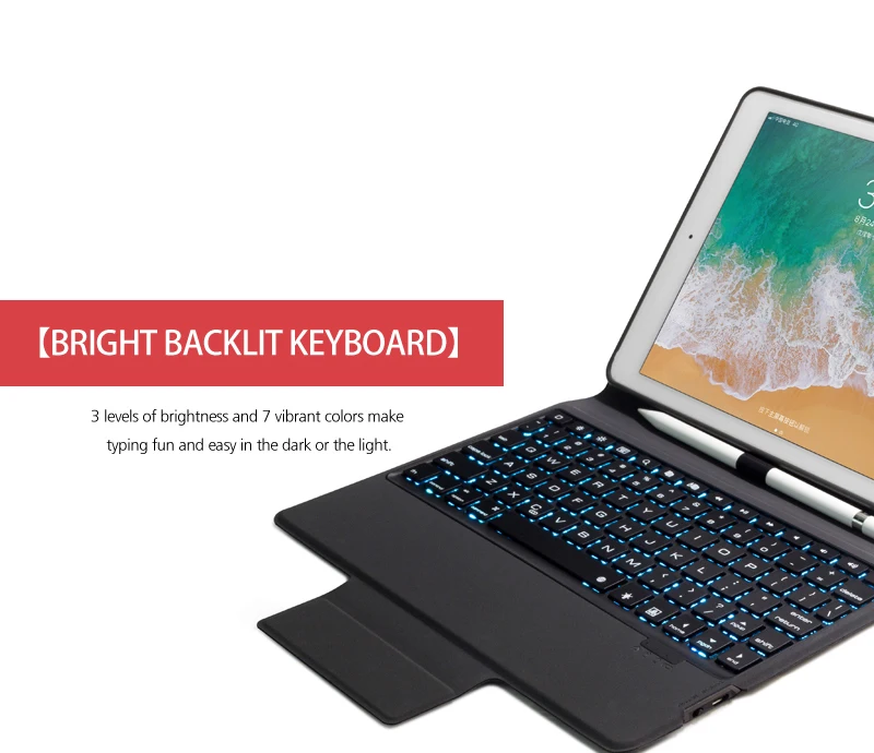 Bluetooth клавиатура чехол для нового iPad 9,7 дюймов, Премиум чехол из тонкой кожи Folio Cover-7 цветов с подсветкой с держателем карандаша