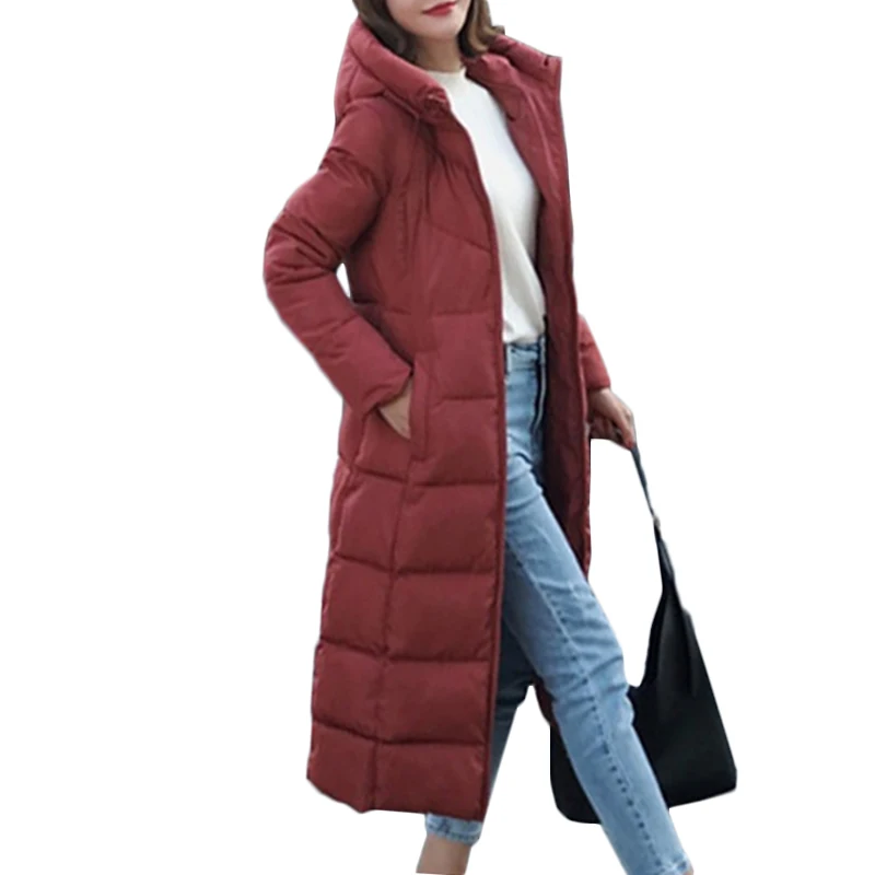 

New Fashion Autumn Winter Jacket Warm Down cotton jacket Coat Long Hooded Pockets Coat Female Loose Plus size Outerwear 6XL A959