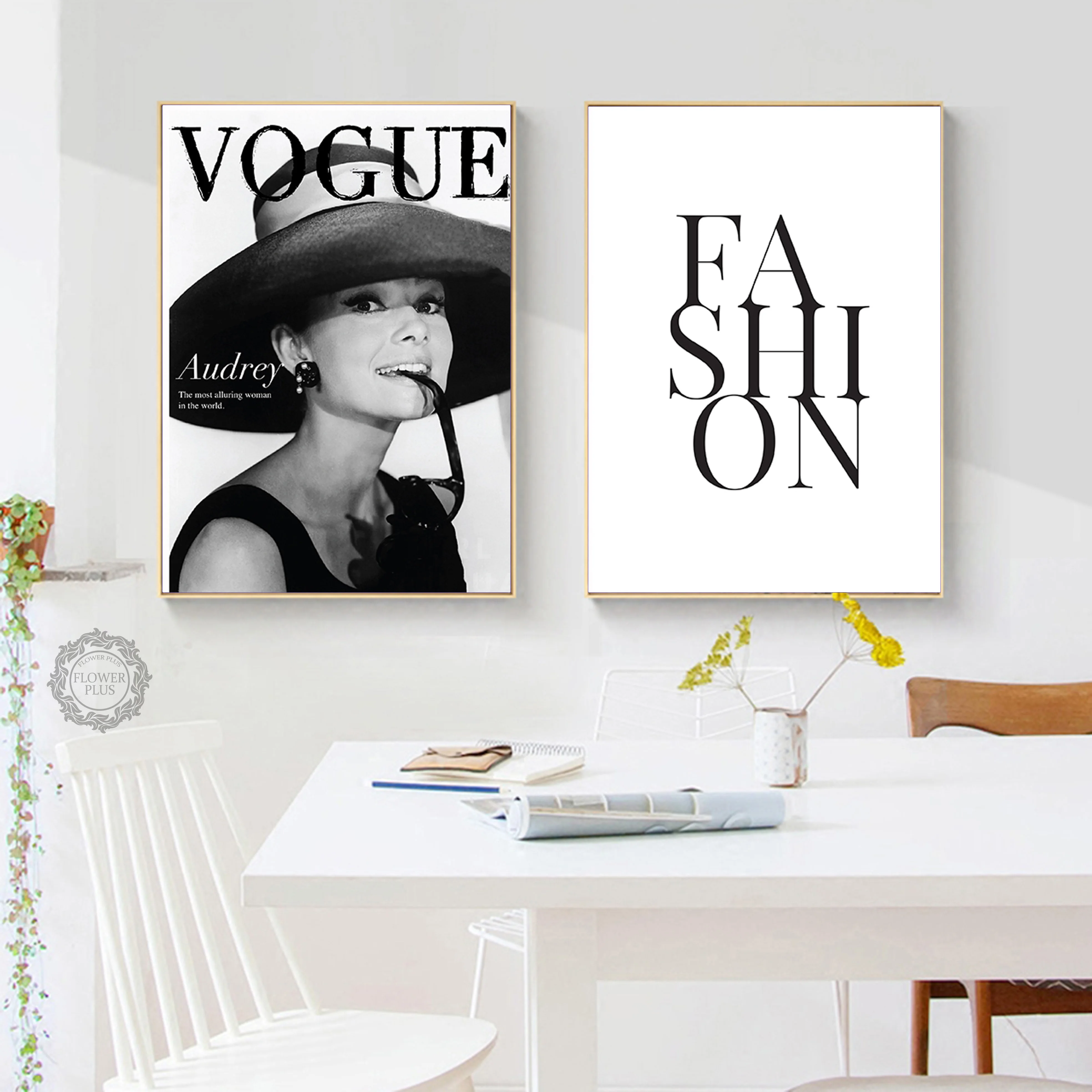 Куадрос салон Vogue Хепберн Плакаты и печать на холсте картина Черный белый Wall Art