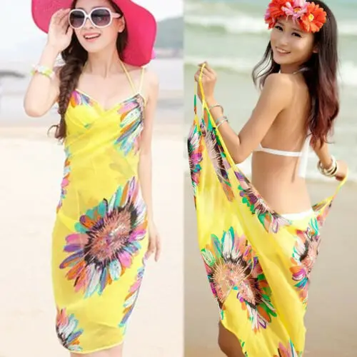 

Summer Women Sunflower Sun-Proof Cape Chiffon Beach Bikini Cover Up Wraps Scarf Pareo Swimwear Sarong Dress