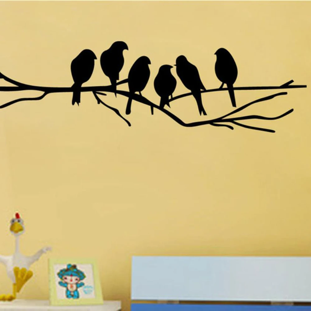 

New Black Birds on the Tree Branch Wall Sticker for Living Room Wall Decals for Art Stickers Home Decoration Murals Removable
