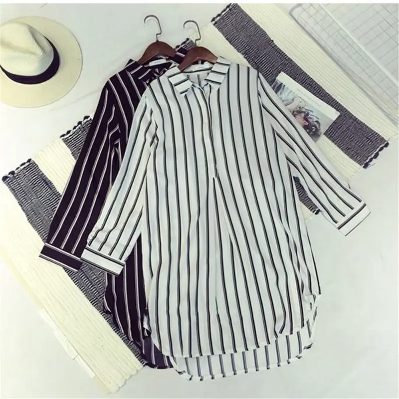 Женская шифоновая блузка в полоску с длинным рукавом|Блузки| |