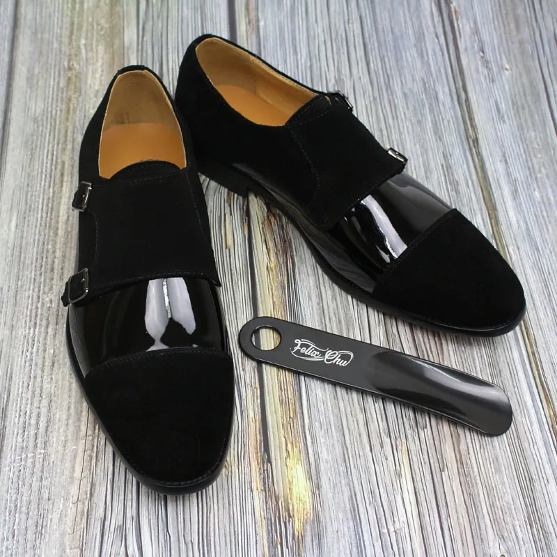 2019 Роскошные Мужские модельные туфли из лакированной кожи и замши цвет черный