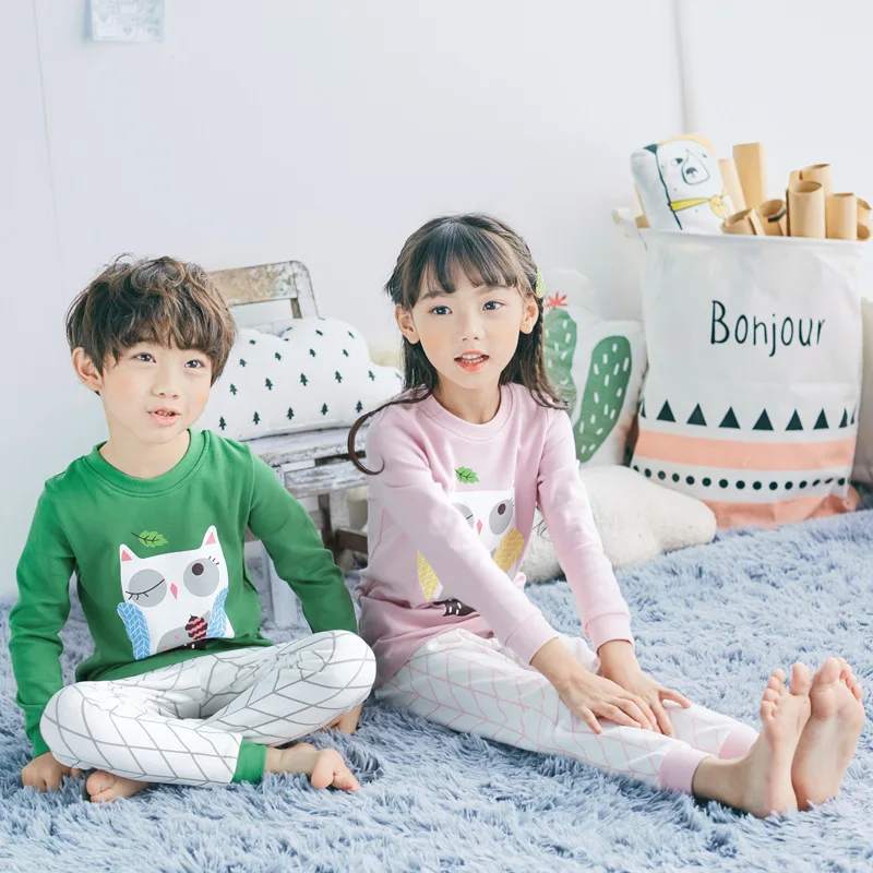 Пижамные комплекты в Корейском стиле с рисунком Совы 100% хлопок одежда для сна