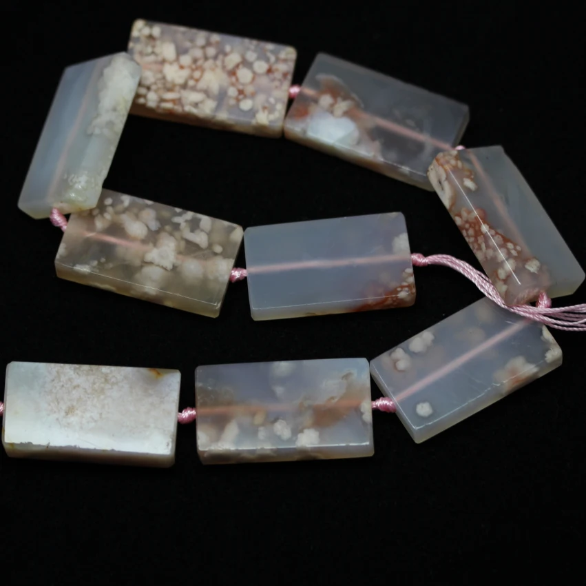 

23x43mm,Natual Pink Cherry Blossom Aga te Spacer Chamrs Beads,Smooth Sakura Agates Slab Slice Beads Pendant Findings,9PCS/Strand