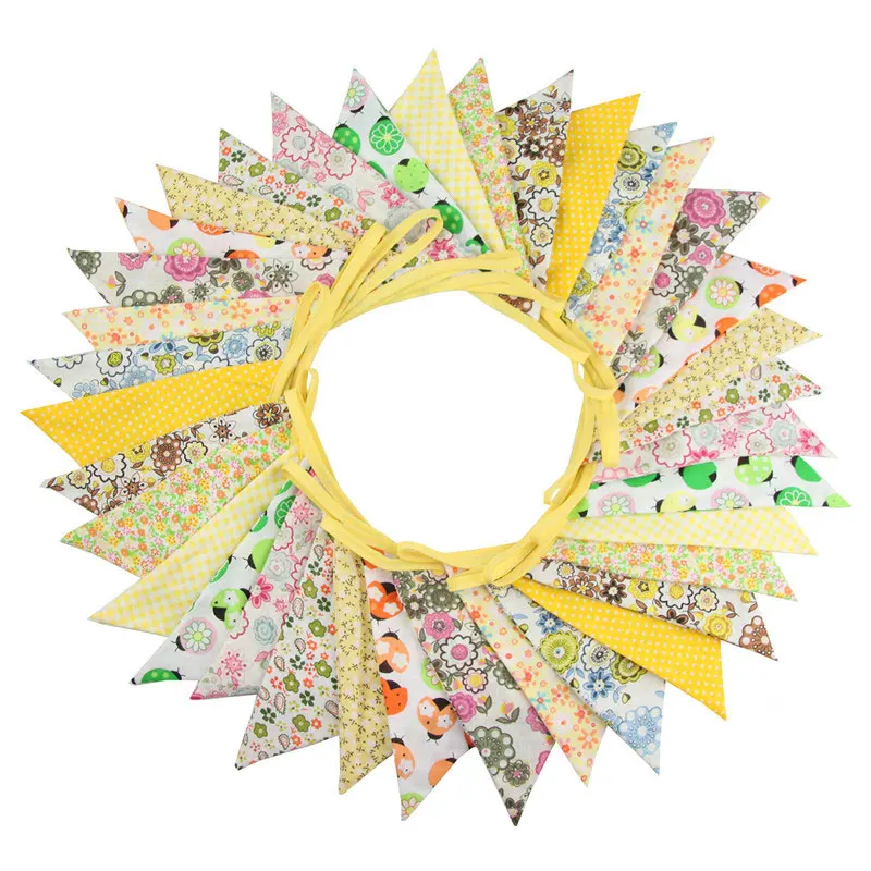Yellow 36 флагов 10 м красочные цветы хлопок ткань украшения праздничные гирлянда из флажков венок для свадьбы праздника открытый DIY домашний декор ремесла - Цвет: Yellow