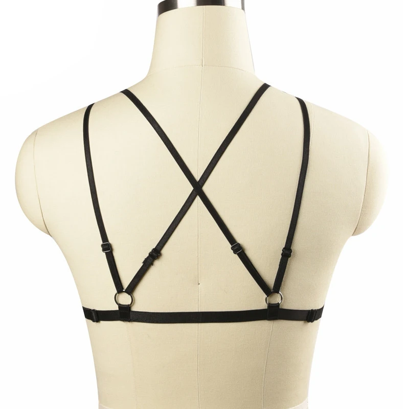 

Womens Fashion Sexy Lace Harness Bra Bondage Lingerie Body Harness Belts Black Elastic Strappy Cage Bra Goth Rave Wear