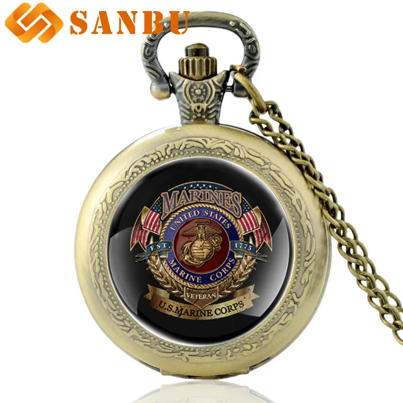 

Винтажные модные серебряные карманные часы в стиле морской пехоты, ретро, для мужчин и женщин, США, кулон MC, ожерелье, античный подарок