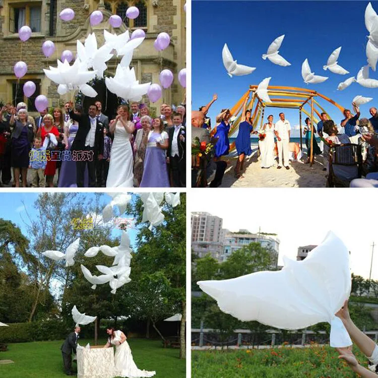 

Free shipping 100pcs/lot white bio dove pigeons bird helium balloons wedding/party event decorations size 105*45cm