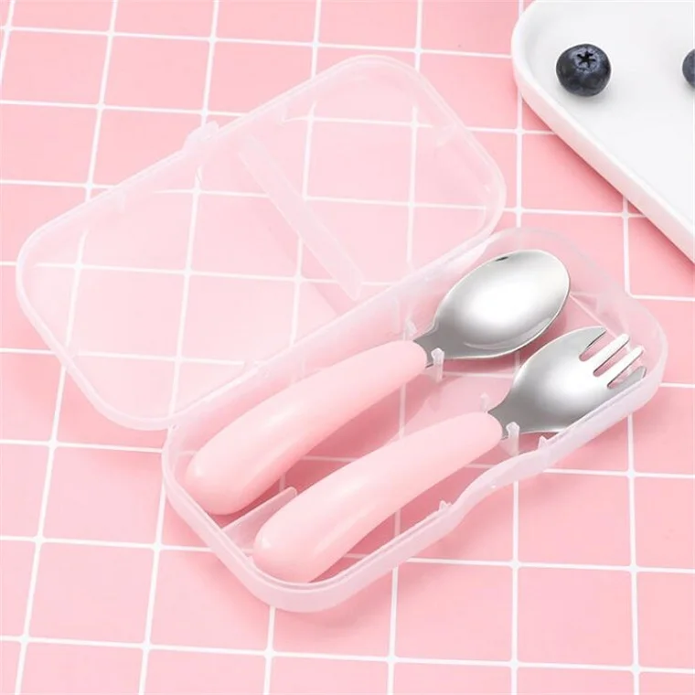 Pink 2 шт./компл. детская посуда набор для кормления детей посуда Нержавеющая сталь ложка для малышей детские столовые приборы Еда кормления гаджеты Ложка Вилка - Цвет: Pink