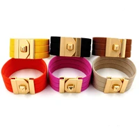 6color luxury cuff women braided tape bracelet bangles simple steel lock design wide wrap charm bracelets female jewelry jbn0081