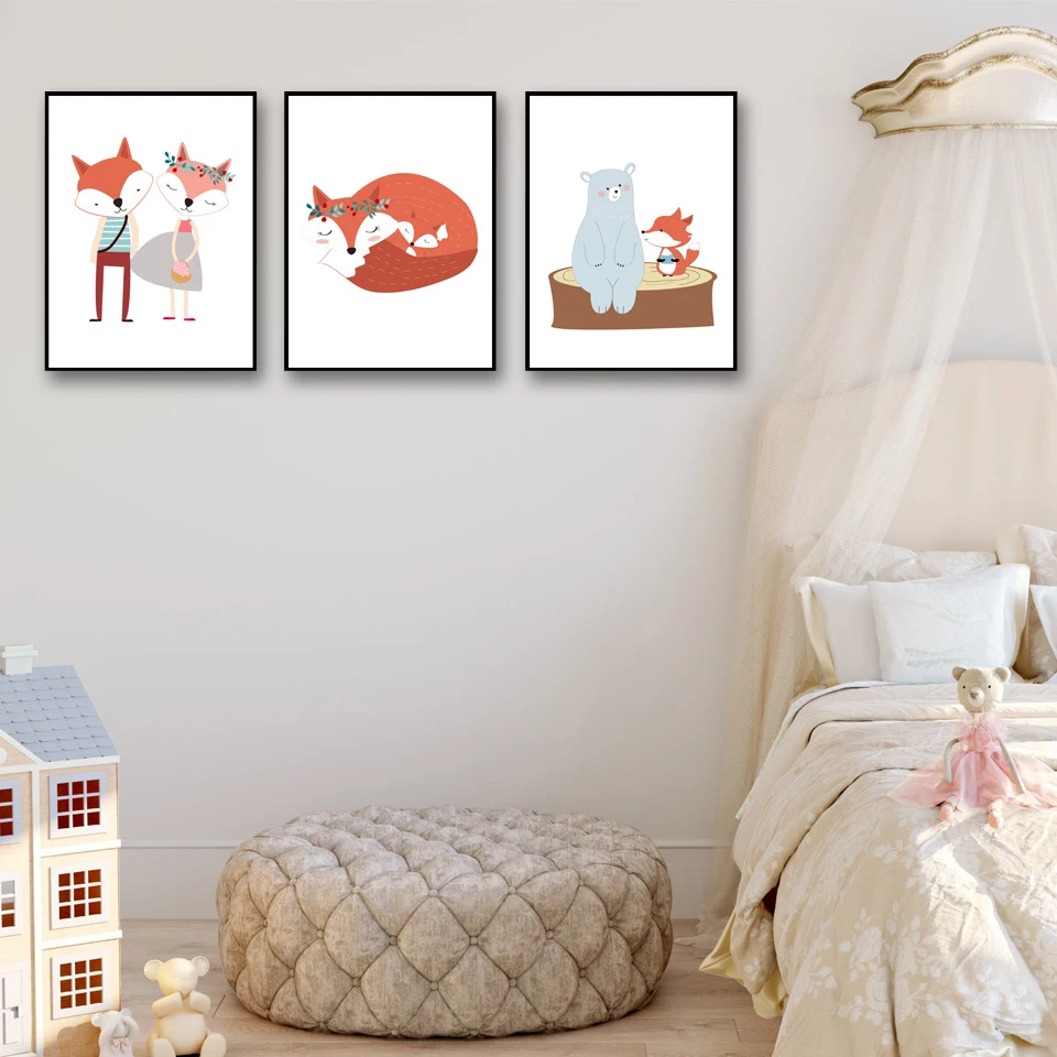 

Nordic Style Canvas Paintings Cartoon Animal Fox Lovely Modern Living Room Wall Decor Posters Printing Creative Pictures Art
