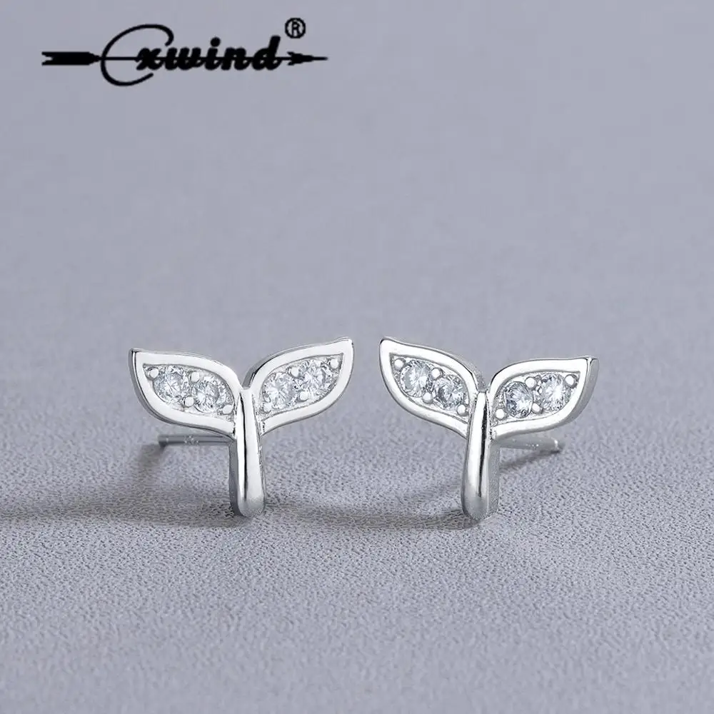 

Cxwind Lovely Mermaid Tail Stud Earrings in Zircon Ocean Sea Fish Whale's Tail Earring for Women Girls Ear Jewelry oorbellen